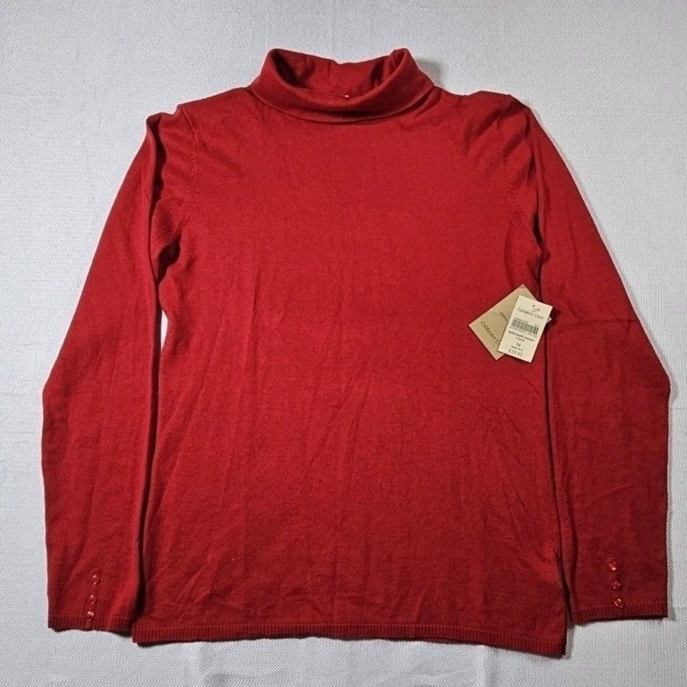 Coldwater Creek Red Turtleneck Sweater Lightweight Button Cuff Women's Medium